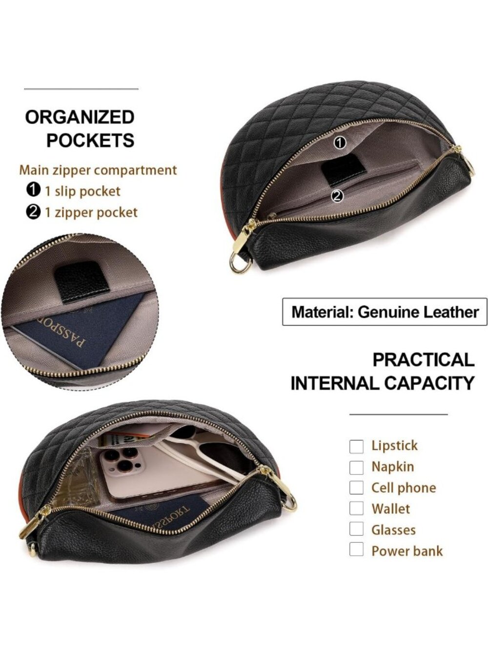Trendy Small Crossbody Sling Bag for Women - Anti-Theft Leather Fanny Pack for - Picture 3 of 8
